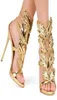 Altın Metal Kanatlar Yaprak Strappy Elbise Sandal Gümüş Altın Kırmızı Yüksek Topuklu Ayakkabı Kadın Metalik Kanatlı Sandals3183534195921