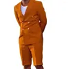 Costumes pour hommes Linage d'été orange double pantalon élégant élégant Blazers Slim Fit High Quality Custom 2 Piece Set Veste courte Pantalon