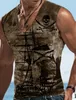 Men's T-Shirts Mens Bottom Shirt Pattern Boat Rudder V-Neck 3D Outdoor Strt Slveless Printed Clothing Athletic Casual Big Tall Tank Top T240419