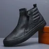 Повседневная обувь мужская осенняя кожа четыре сезона высокая топа двойная молния с мягкими подошвами zapatillas de hombre 23086