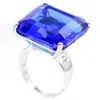 Cluster Rings 22x22mm Big Gemstone Square Shape 12.8g Rich Blue Violet Tanzanite London Topaz Females Wedding Daily Wear Silver