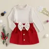 衣料品セット幼児の女の子2pcs fall衣装長袖の模擬ネックトップボタン弓ポケットスカートセットかわいい服