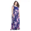 Casual Dresses Plus Size Women 6xl Beach Dress Summer O-Neck Chiffon Maxi Print