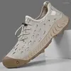 Casual Shoes Breathable Leather For Men Mesh Patchwork Outdoor Sneakers Handmade Summer Footwear Man Plus Size 38-46