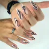 False Nails Black Line False Nails Pink Long Pointed Women Girl Artificial Nails Tips Full Cover Goth Pressa Goth su punte per unghie 24pcs Y240419