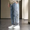 Männer lose Jeans, übergroße Jeans, koreanische Version von Hosen, Mode Casual Cropped Hosen Modeklassiker Hong Kong Style Cargo -Jeans