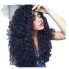 mänskliga lockiga peruker peruk kvinnor mode kemisk fiber huvud täcker svart långt lockigt hår små lockiga peruker