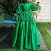 Casual Dresses Vonda Women Elegant Long Puff Sleeve Dress Maxi Party Sundress 2024 Fashion Ruffled Satin Stand Collar Solid Robe