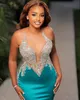 2024 Aso Ebi Hunter Green Mermaid Prom Dresses Beaded Crystals Satin Evening Formal Party Second Reception Birthday Engagement Gowns Dress Robe De Soiree ZJ742