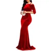 Casual Dresses Party Dress O-neck Fishtail Hem Cold Shoulder 3/4 Sleeve Gown Elegant Velvet Mermaid Long Female Clothing