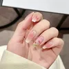 2024 24Pcs/Box Charming Pink Flame Short Ballet Wearable Fake Nails press on Square Head Full Cover Detachable Finished Fingernails for