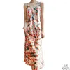 カジュアルドレス印刷スリップドレス女性の夏のVネック花柄の長いプリントサスペンション