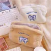 Cosmetic Bags INS Soft Cartoon Bag Cute Bear Embroidery Makeup Pouch Women Plush Storage Organizer Clutch Handbag Pencil