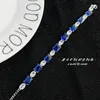 Länk armband fashionabla enkel simulering Royal Blue Sapphire 17 5cm Chain Women's Silver Color Hand smycken Tillbehör