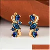 Orecchini huggie a cerchio eleganti fiore di pietra blu scuro in stile russo in oro a forma di lacrima placcata a forma di cristallo clips di gioielli goccia dhiove dhmw5