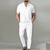 2024 Spring European et American Foreign Trade Mens Color Color Suit Waffle Collar ShortSleeved Zipper Pants 240409