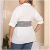 Plus Size Dresses White Women Shirt With Wait Belt Drop Shoder Short Sleeve Asymmetrical Curve Tops For Ol Blouse Big T6So Delivery Ap Otslt