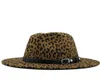 Nya kvinnor filtbälte fedora hatt med breda brim leopard tryck jazzhatt elegant dam hösten sombrero gudfader kvinnlig5471309