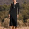 Lässige Kleider Frauen Langarm V Hals Pullover Kleiderknopf gerippter Strick Schlanker fit elegantes Maxi