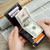 Clips CONTACT'S Crazy Horse cowhide leather RFID money clip slim card wallet trifold male cash clamp man cash holder zip coin pocket