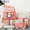 Sacs d'école 5pcs / set kawaii femmes sac à dos coréen mignon sac à dos mignon fille fille grande capacité carbag schoad swech