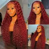 Synthetic Wigs Colored Red Lace Front Human Hair Curly Hd Frontal Wig For Women Deep Wave Bury 13X4 Transparent Glueless Drop Delivery Dhvpz