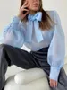 Damesblouses 2024 mesh shirts vrouwen elegante puff mouw boog veter off office dames mode solide kleur casual losse sexy blouse