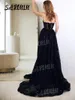 Parti Elbiseleri Siyah Dantel Bir Çizgi Gece Elbise Straplez Uzun Prom Gelinlik Kadınları Seksi Sevgiliye Kokteyl Robe De Soriee