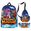 Plecaki popularne młode moje śpiewowe potwory 3pcs/set plecak 3D print bookbag laptopa plecak plecak to torby na piersi