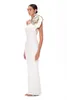 Sexy White One Shoulder Ruffles Flower Appliques Bodycon Bandage Dress Sexy Sleeveless Maxi Celebrity Evening Runway Party Dress 240403
