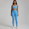 Fiess Yoga Align Lu Set Gym Legging Back Cross Sport Bra Top 2pc Costume Comprehensive Training Jog Womecutout Tie Tie Round Neck Lemon Gym Runni