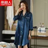 Kadın pijama 7811-11Silk Nightdress Yaz Üç çeyrek kollu kısa kollu gömlek bayanlar orta uzunlukta etek