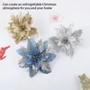 Decorative Flowers Christmas Glitter Flower Artificial Decoration Farmhouse Fireplace Party Festival Xmas Tree Ornaments Birthday Gold