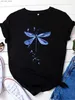 Women's T-Shirt Plus Size Casual T-shirt Womens Plus Dragonfly Print Short Slve Round Neck Medium Stretch T-shirt Y240420