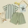 Clothing Sets Toddler Boy Gentleman Outfit Striped Print Short Sleeves Button Shirt And Shorts Set For Formal Wear