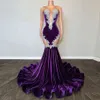 Real Images Purple Prom Dresses 2024 Appliqued Mermaid Party Gowns Velvet Evening Dress vestidos de graduacion