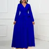 Lässige Kleider Frauen Wickeln V-Ausschnitt mit Schärptern Falten Big Swing Maxi Kleid 2024 Herbst Vintage Long Vestidos Eving Party
