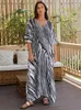 Plus Size Women's V-hals Bohemian Long Dress Kaftan Vibrant Color Swimsuit Cover-Up House Robe Outfit Beach Q1594