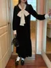 Sukienki swobodne francuski styl retro w stylu Hepburn szydełka muszka czarna aksamitna sukienka elegancka dama przyjęcie urodzinowe księżniczka midi vestido festa