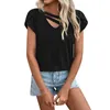 Dames t shirts lente en zomer solide v-neck bloemblaadjes mouwen losse t-shirt top dames mode blouse 2024 shirt voor y2k doek