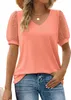Koszule kobiet w rozmiarze letnia topy V Szyjka T-shirty Szwajcarskie kropkowane puszysty puszysty bluzki z krótkim rękawem