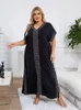 Black Women's Embroidered Kaftan Robe Homewear Short Sleeved V-neck Classy Caftan Swimsuit Cover-up Light Jacket Q1637