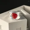 Cluster Rings 925 Sterling Silver Irregular Red Agate Ring For Women's Minimalist Instagram Style Heavy Industry Closed Design 0050A