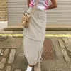 Skirts Gray Drawstring Split Long Skirt Street Women High Waist Fashion Korean Basic Cargo Lady Harajuku Y2K Outfits Kawaii