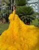 Gele strapless avondjurk gelaagde ruches Hoge lage sweep trein formele promjurken elegante damesvestido de novia3215642