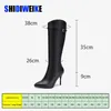 Boots SDWK 9cm الكعب العالي السيدات الحديثة الموضة الخريف مدببة إصبع القدم طويلة النساء ركبة مضخات الإناث أحذية ad4556