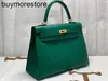 Top Cowhide Handbag Hand Handsewn Hand Strich Skin Borse 25 Small with Lock Fashion versatile Guida in pelle genuina Green1ql2