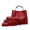 Axelväskor klassiska retro kvinnors handväskor modekrokodilmönster 4 st påse hög kvalitet stor kapacitet messenger kvinna