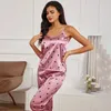 Kadın pijama set seksi saten cami üst pantolon bayanlar için pijamalar pijama seti pijama femme nightwear v boyun salonu 240410