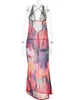 Юлисса Мо элегантный галстук краситель цветочное шифоновое платье лето сексуальные женщины без спинки бодинон видит через пляжную вечеринку vestidos 240418